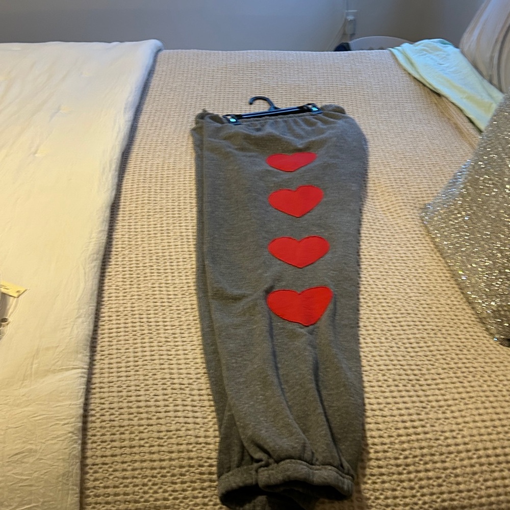 Aviator Nation Gray Joggers with Red Heart Accents